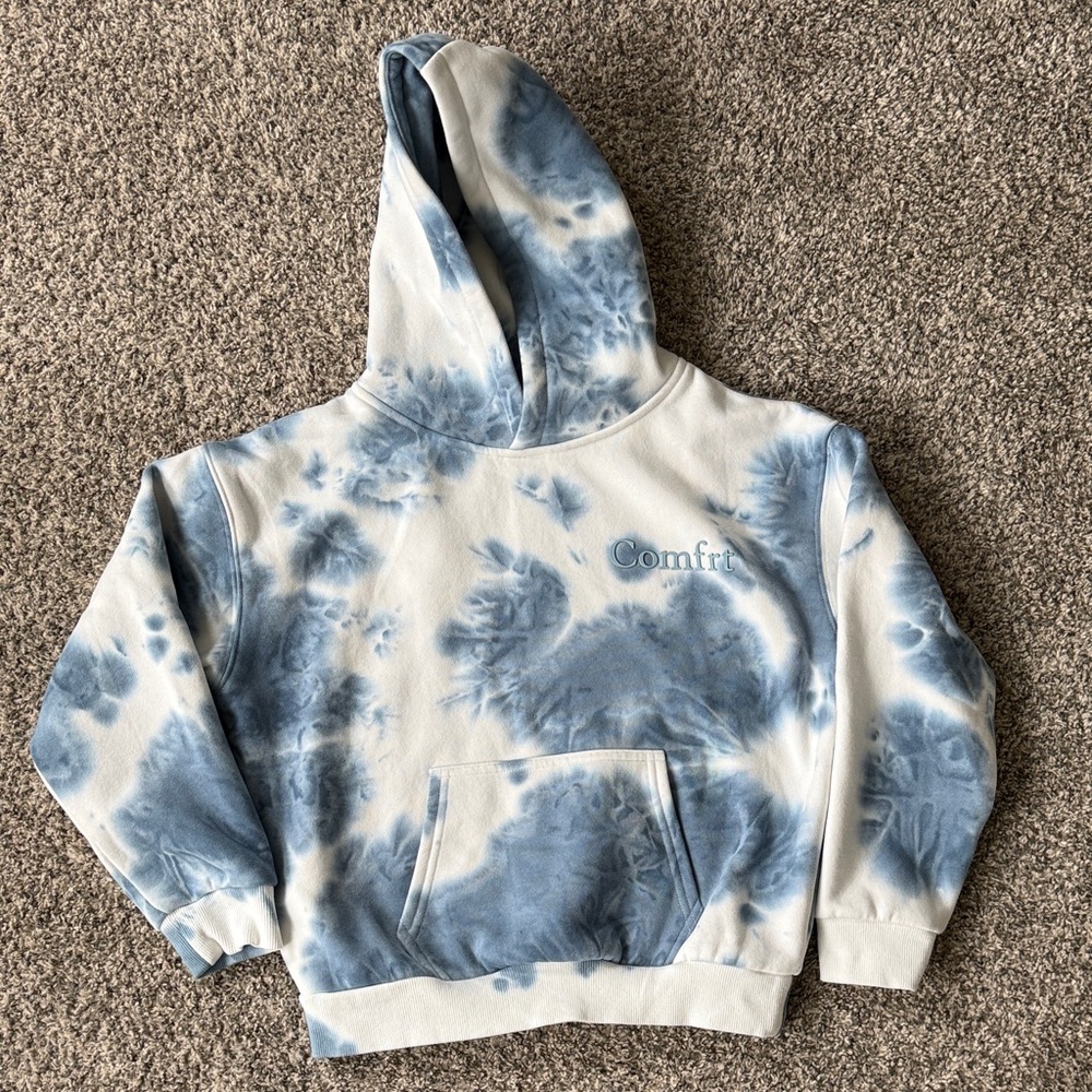 Kids Tie-Dye Comfort Hoodie - Blue & White